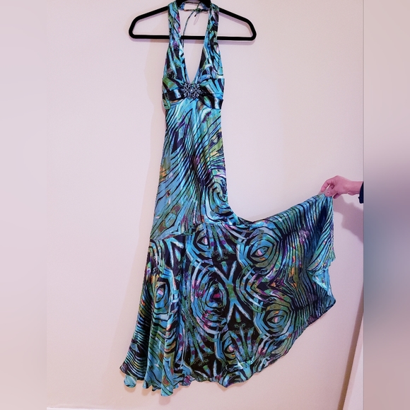 Turquoise Halter Dress - Size 2 - Picture 6 of 10
